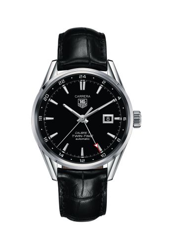 TAG Heuer Calibre 7 Twin Time Stainless Steel / Black / Alligator